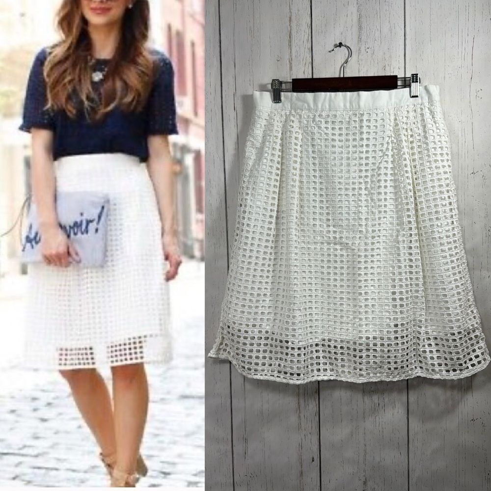 LOFT White Eyelet Midi Skirt Cottagecore Feminine Chic Quiet Luxury Romantic 10